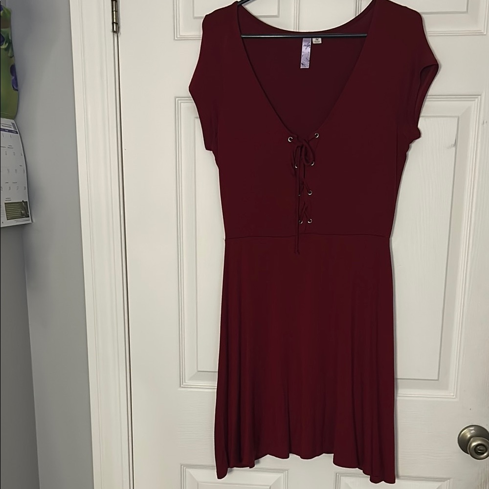 Elegant Burgundy Lace-Up Dress